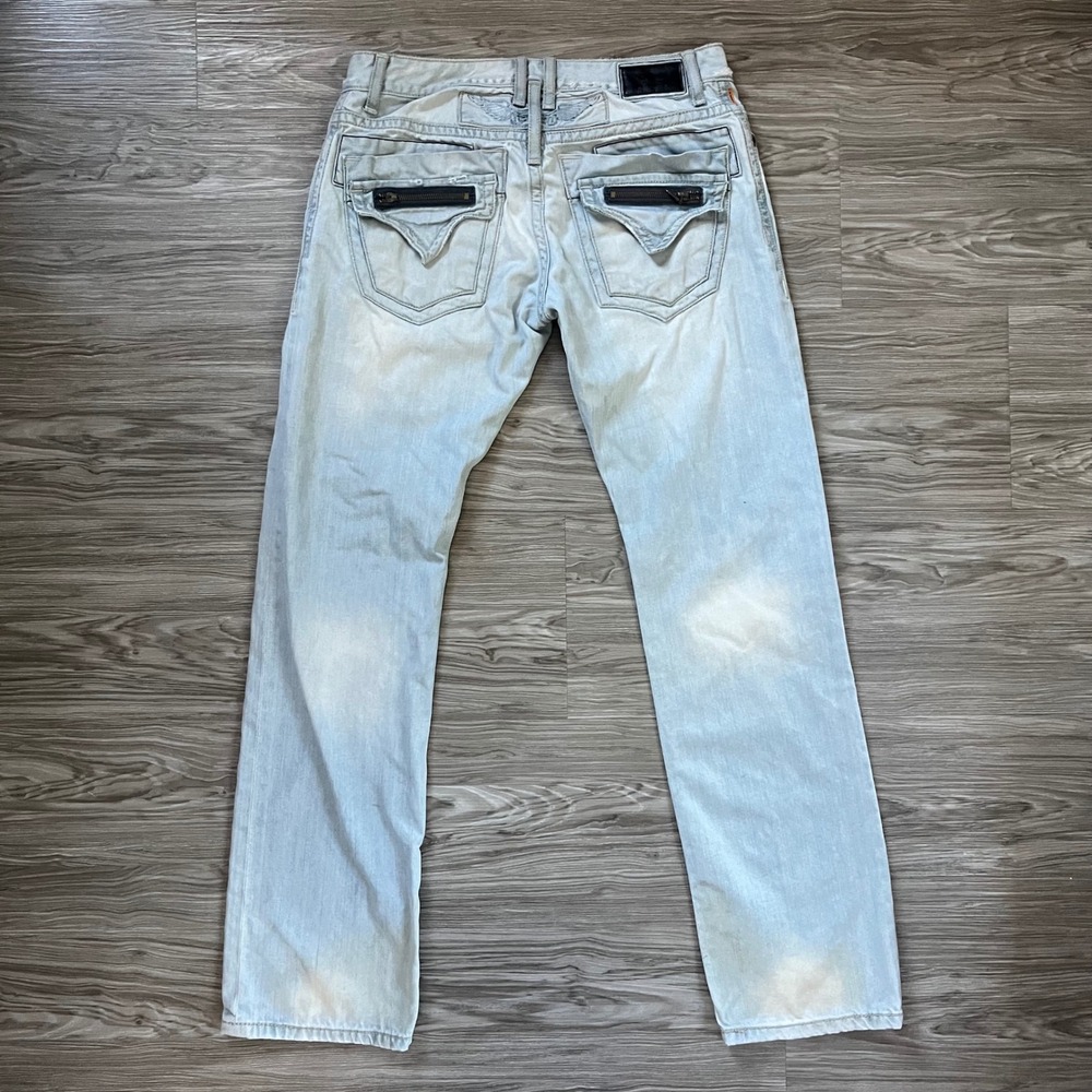Robin's Jean Mens Light Wash Zipper Flap Straight Leg Jeans Made in USA Size 34